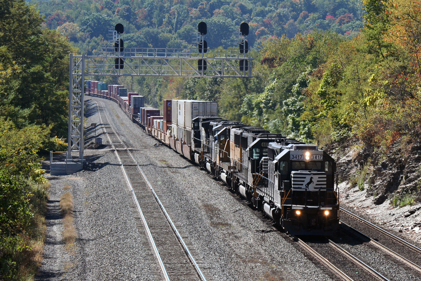 It was a day of SD40-2 leaders, with this stack train coming down off the mountain lead by the EMD classic and full of a bunch of classic power.