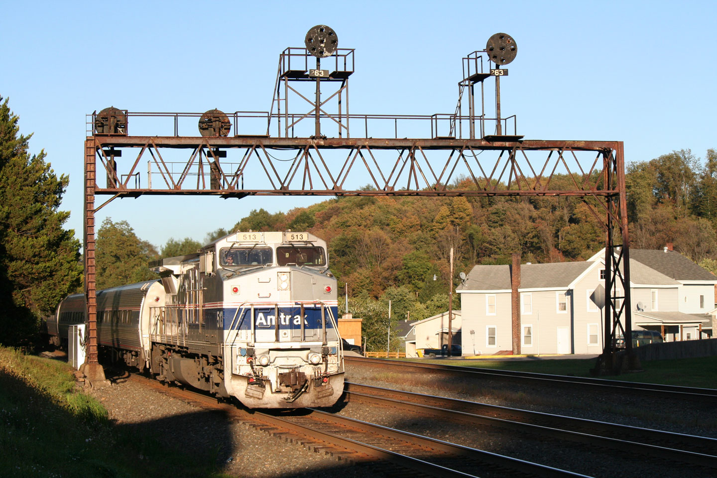 The westbound Amtrak train with a (nationally) rare B32-8WH.