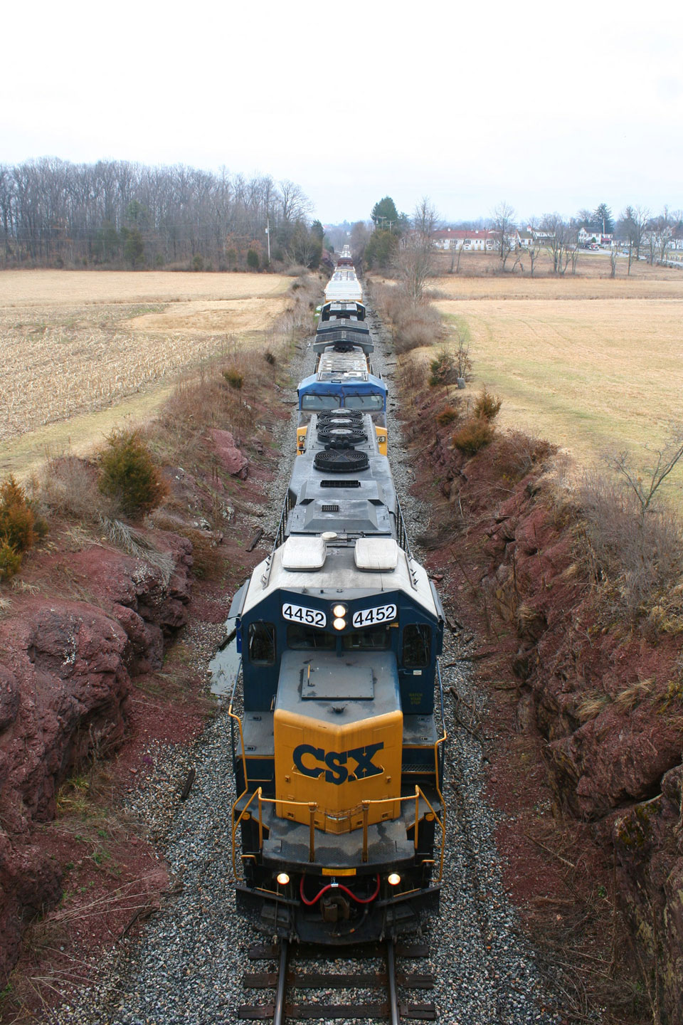 CSX D795 in the McPherson Ridge railway cut which was the seen of heavy fighting on the first day of the Battle of Gettysburg.